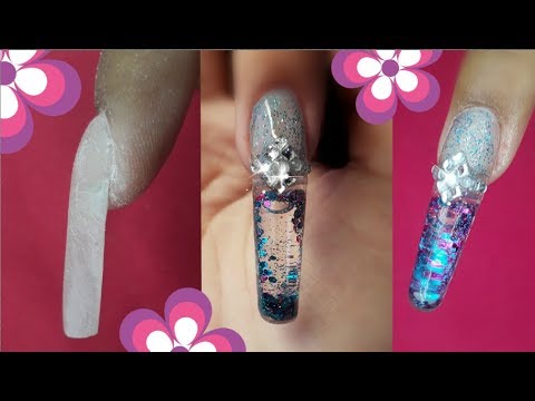 Trying AQUARIUM nails using my  NON-Dominant hand[ only Builder Gel ] - YouTube