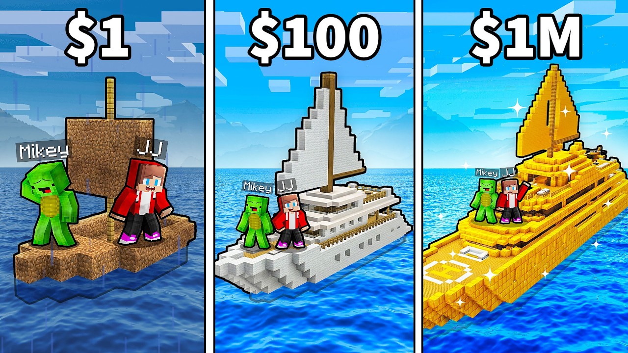 JJ and Mikey: From POOR To RICH Yacht in Minecraft - Maizen