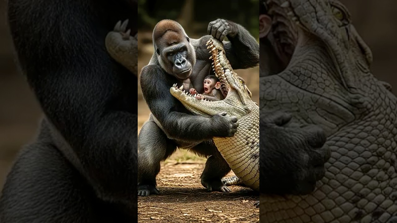 EPIC RESCUE – Gorilla Saves Baby from Crocodile Attack
