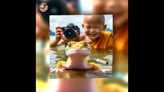 little monk so cute with gecko 👍👍💯💐💐🙏 #cute #little #monk #littlemonk