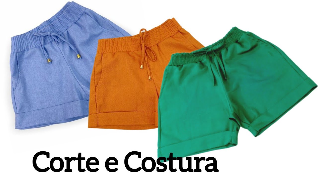 Como fazer SHORTS feminino Tecido plano,  Elástico,  Bolso faca, Barra Italiana
