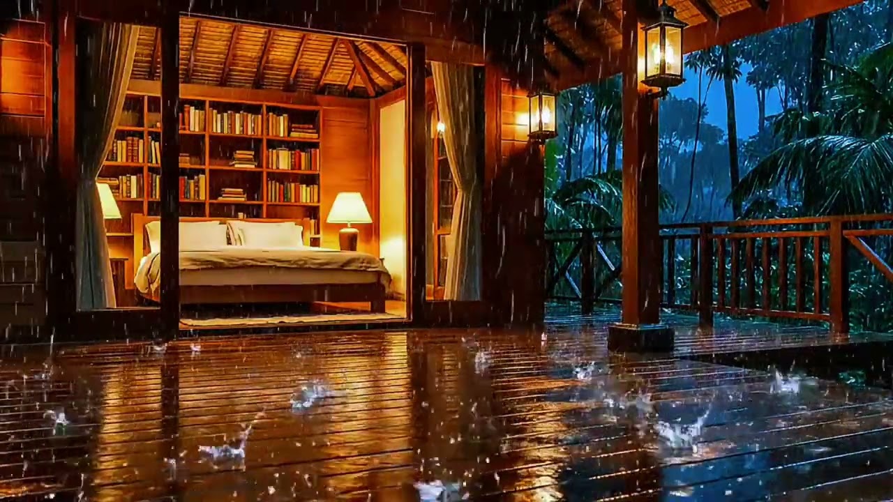 Heavy Rain on Luxury Jungle Cabin 🌧️ Relaxing Tropical Rain Sounds for Deep Sleep