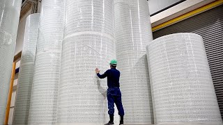 Process of making toilet paper. Overwhelming scale of the Japanese factory