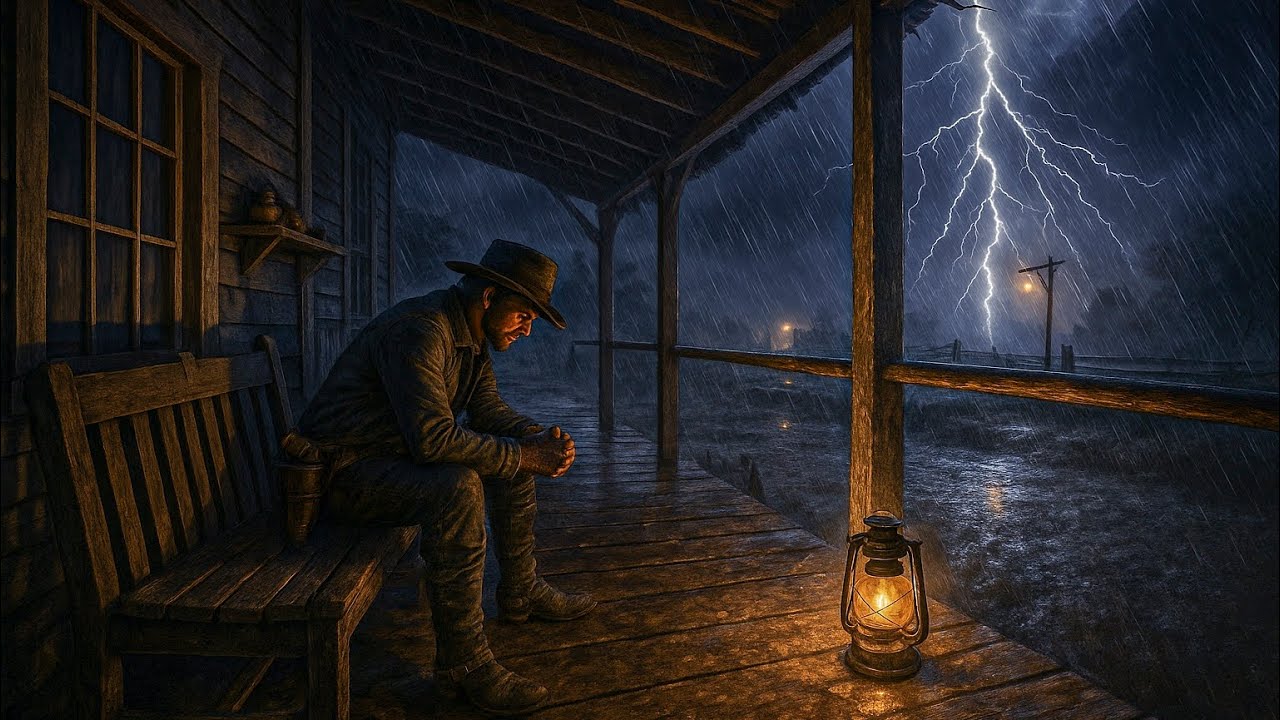 Arthur Sheltering Alone on the Emerald Ranch Porch During a Thunderstorm Night|RDR2 ASMR 