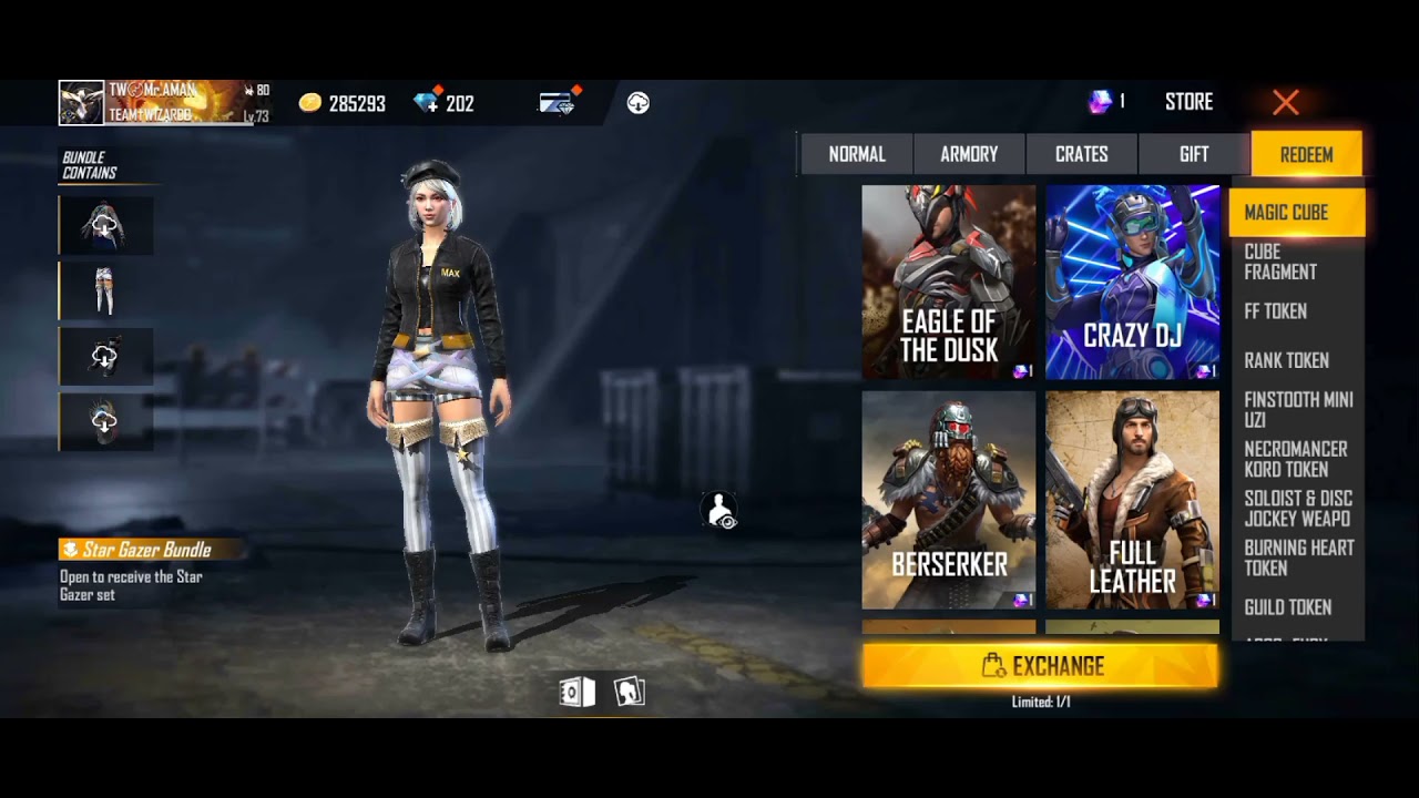 free fire new King's  sword bundle in magic cube