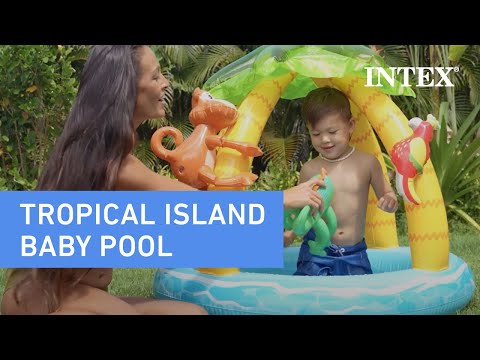 Надувний басейн Intex "Тропічний острів" 102x86 см для дітей від 1 року об'єм 45 л легкий 1.6 кг, видео 1