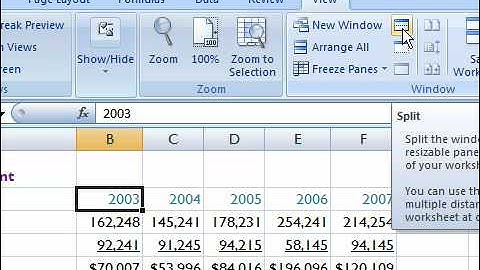 Split Panes in Excel 2007
