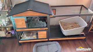 Aivituvin AIR19 X Chew Resistant Metal Frame Rabbit Hutch  Wheels for Easy Movement