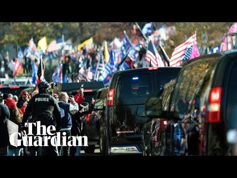 Donald Trump motorcade drives by supporters protesting US election results