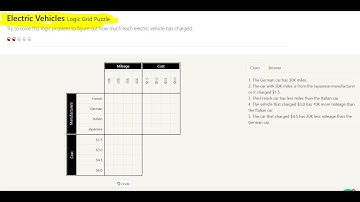 Electric Vehicles - Logic Grid Puzzle -  Walkthrough