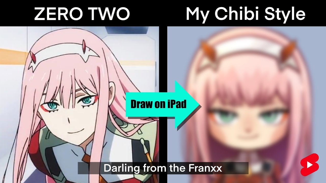 Draw Zero Two | Darling in the Franxx anime | timelapse pink hair cute chibi girl 