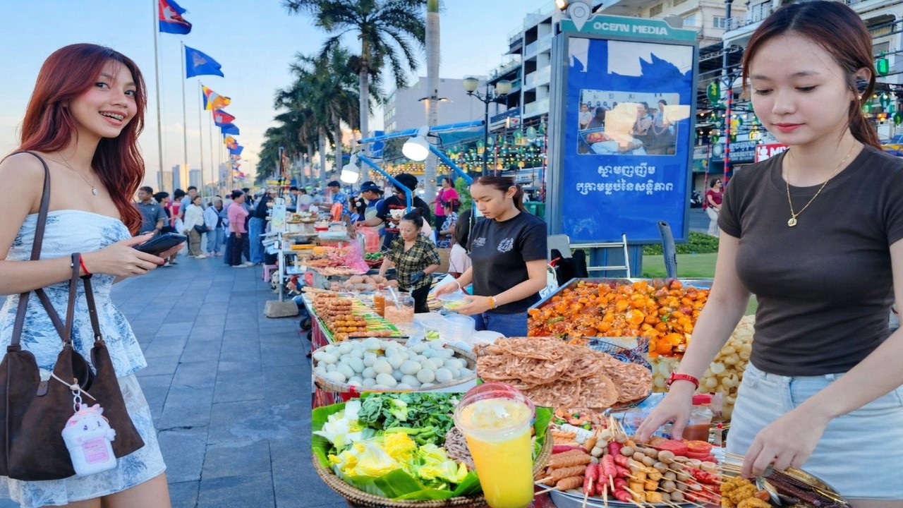 Amazing Street Food Walking Tour 2026! Best CAMBODIAN Food Market - Evening Riverside Market Walk