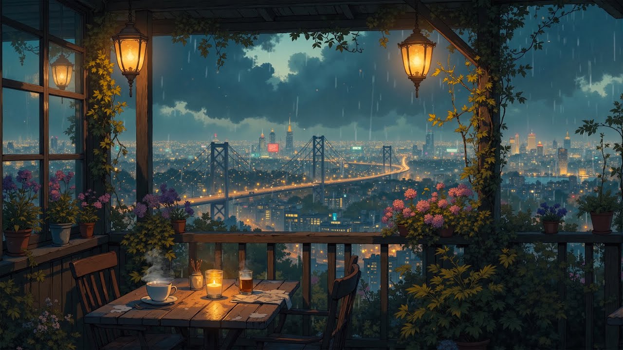 Lofi Balcony in Japan  Rainy Night 🌙 Peaceful Raindrop Notes | For Study, Sleep & Relaxation