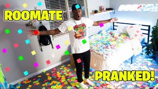 Covering my Roommates Room in Sticky Notes (Prank)