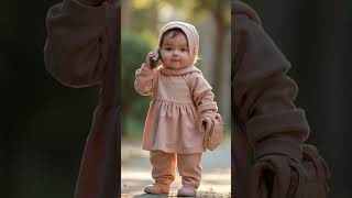 Super Cute Muslim Baby Girl, Wearing A Modest Short-Sleeved Baby Dress Style