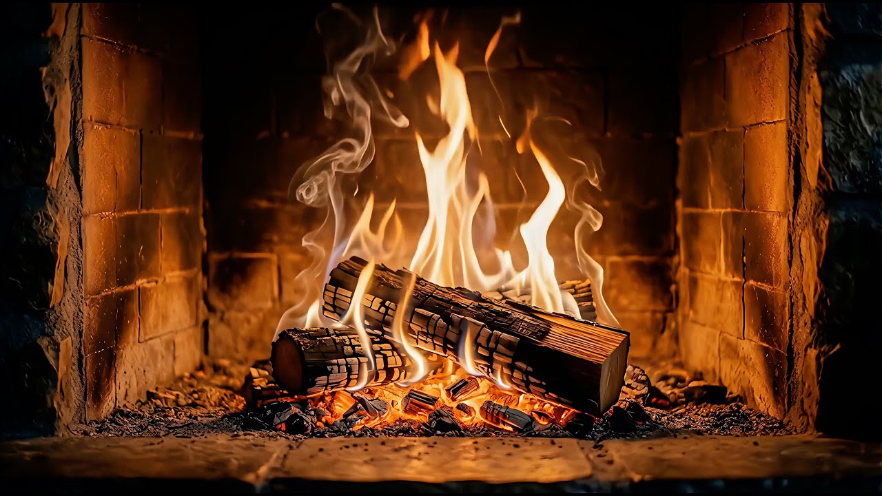 Cozy Rustic Fireplace in 4K 🔥 Crackling Fire Sounds | Relaxing Ambient Background