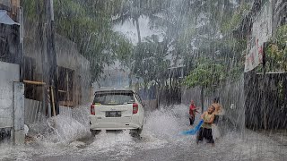 Сильный дождь в деревне Индонезия |  Прогулка под дождем |  Заснул под шум дождя