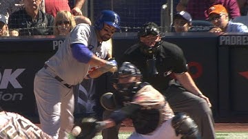 LAD@SD: Dodgers challenge, seek hit-by-pitch in 7th