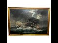 Dramatic! Victorian Seascape Oil Painting Clipper Sailing Ship Swamped Distress Bay Biscay