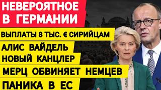 Невероятное в Германии. 8 тыс. €  сирийцам. Мерц обвиняет немцев. Вайдель новый канцлер. Паника в ЕС