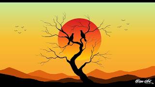 How to  Draw in Ms Paint | Ms Paint Drawing | paint in computer | scenery drawing Sunset Landscape