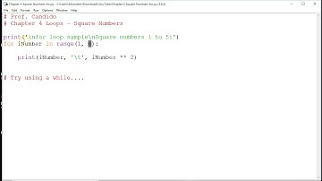 Python for loop square numbers