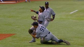 NYY@TB: Castro and Judge go for foul ball and collide