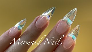 sub)지금까지 이런 아트는 없었다. 이것은 네일인가 인어꼬리인가? | Nails Tutorial, Mermaid Nails, Aurora Nails, Self Nails