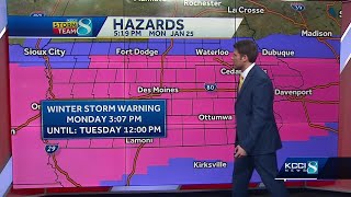 Winter storm warning extends through Tuesday afternoon