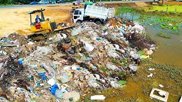 Amazing Update Action!! Filling Land, Garbage Dump, Clear & Delete Trash Into Water By Skills Dozer