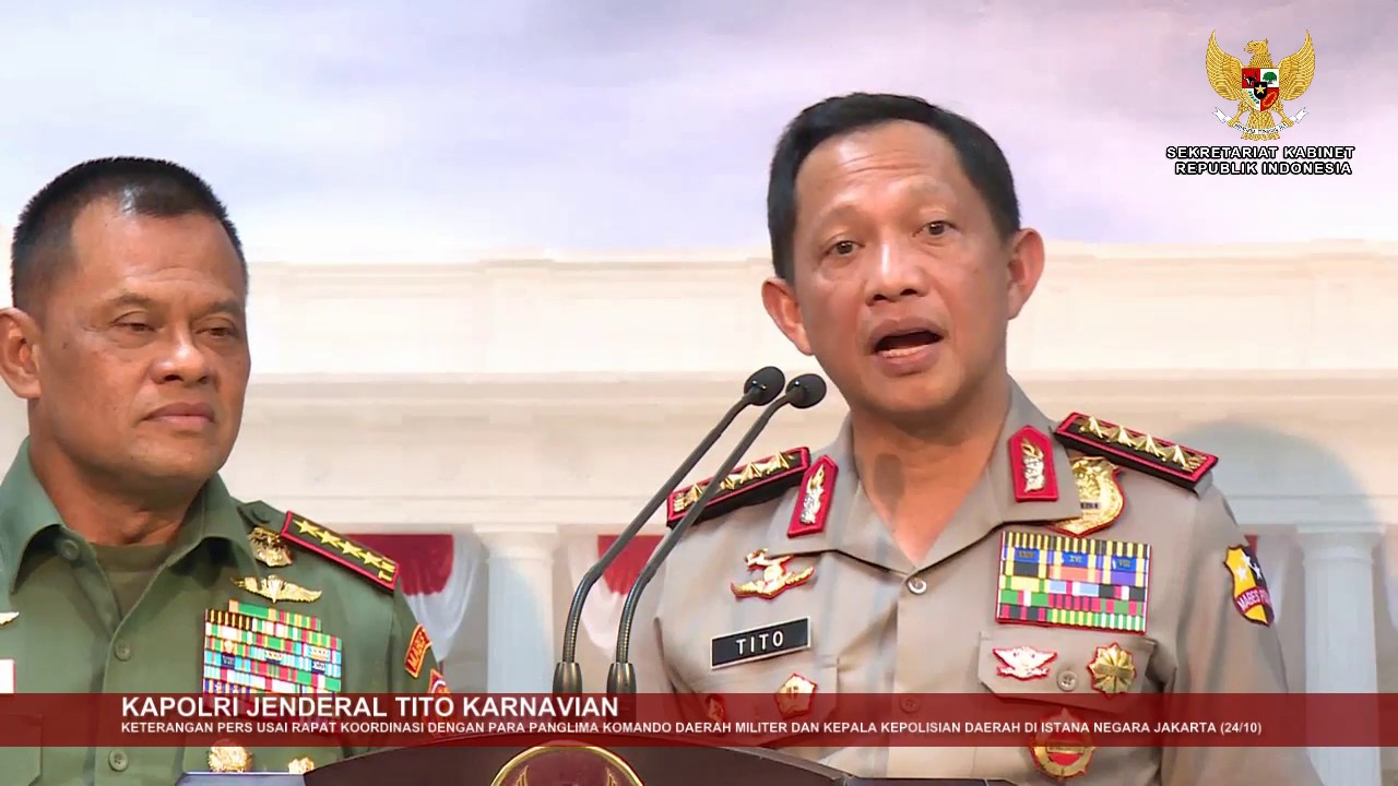 Pernyataan Kapolri Jenderal Tito Karnavian dan Panglima TNI Jend. Gatot Nurmantyo usai Rakor (21/10)