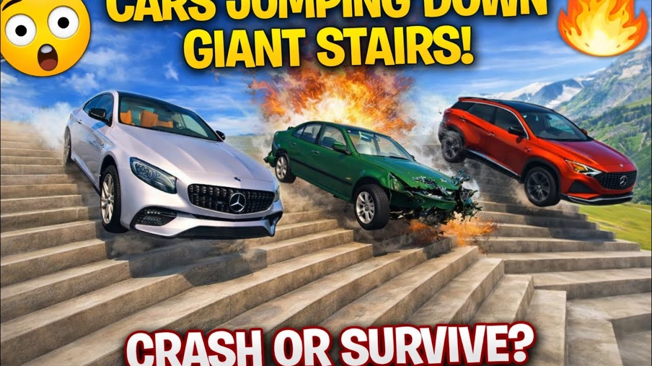 Cars Jumping Down Huge Stairs! Epic Fail & Crash Compilation