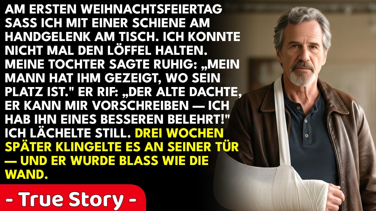 Mein Schwiegersohn hob das Glas und lächelte. „Auf die Familie“, sagte er. Drei Wochen zuvor hatte er mich die Kellertreppe hinuntergestoßen – und meine Tochter glaubte ihm, dass ich gestolpert...