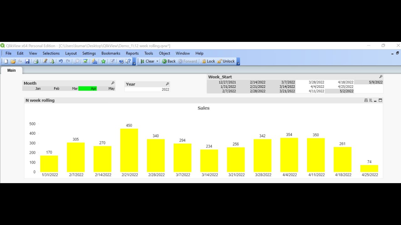 N week rolling (average/sum/Median/Mode) in QlikView🍀|| Part 19  