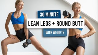 30 MIN KILLER LOWER BODY HIIT Workout with weights, Lean Legs   Round Booty Home Workout