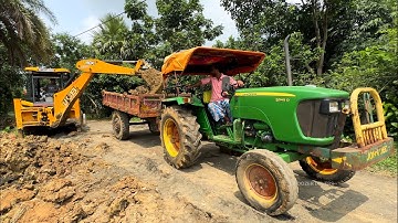 New Jcb 3dx Backhoe Machine Loading Mud in John Deere 5045 D And Mahindra 265 Di Tractor | Jcb Jcb