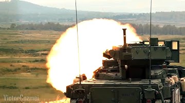 Live Fire: US Strykers with 105mm Mobile Gun System and TOW anti-tank missiles