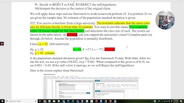 07 Statcrunch Hypothesis Test for Mean Sigma Unknown With Data HW#22  1