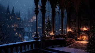 Hazy Window View Over a Snowy Cathedral Town ❄️ Dark Academia Winter Ambience for Reading & Writing