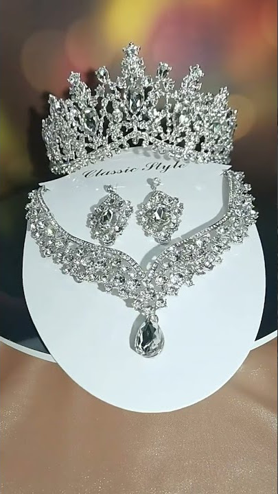 Crystal Rhinestone Tiara Crown Necklace Link Bracelet Drop Dangle Earrings Jewelry Set #shorts
