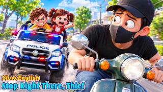 Cody & Mimi Chased THIEF in a Toy Police Car… THEN THIS Happened! 😱🚔 | Slow English (A2 Level