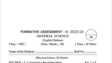 FA-2 General Science (physics+biology) Question Paper 8th class 2023-24💯✍️