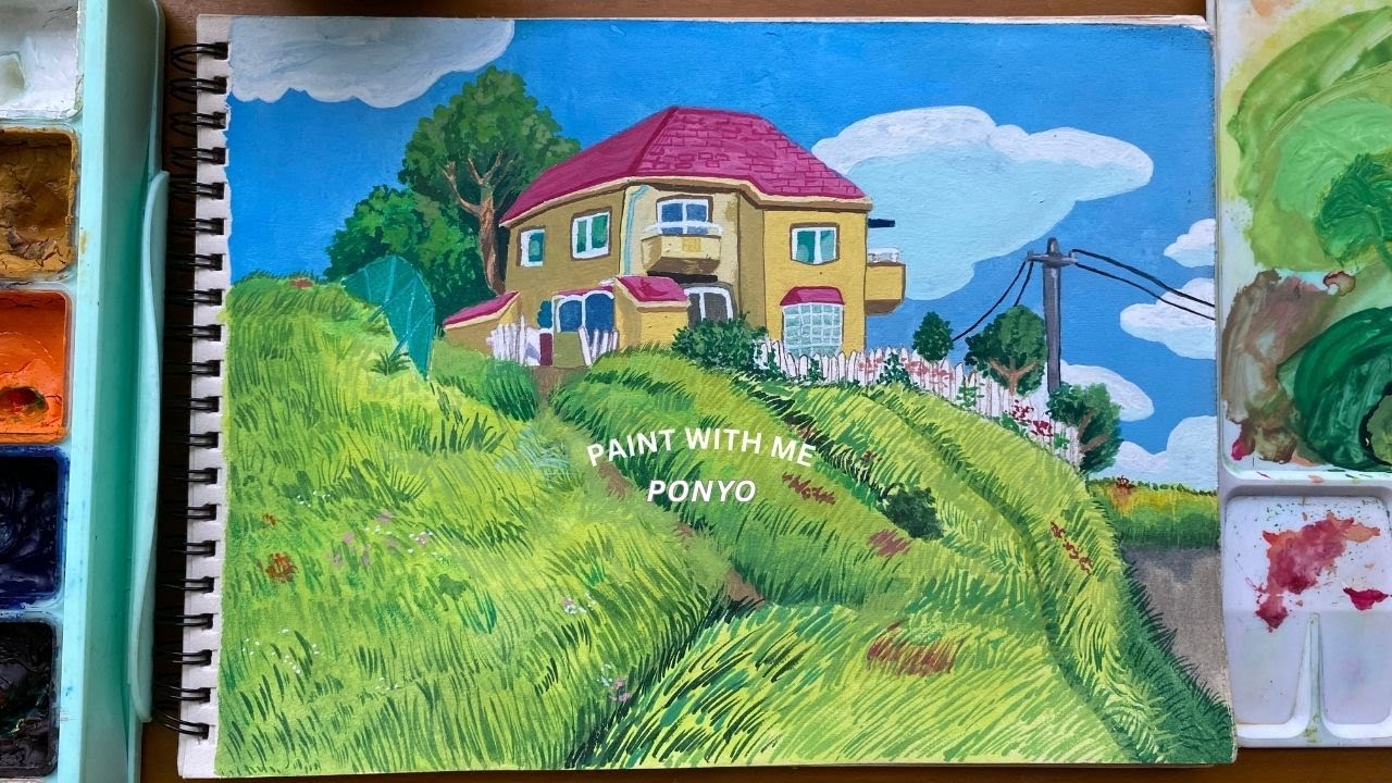 Painting a scene from Ponyo │ Studio Ghibli painting process, Relaxing Art video