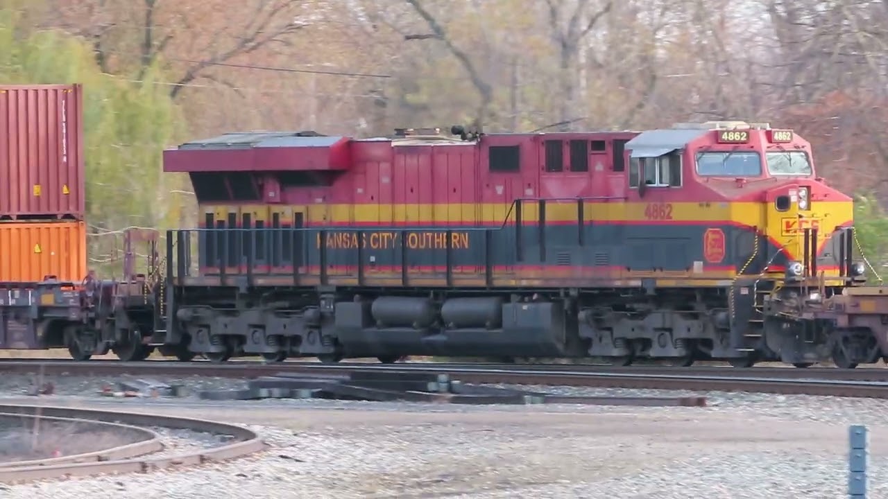 Canadian Container & Auto Rack train with a Kansas City Southern DPU in Fostoria, Ohio 11-13- 2025