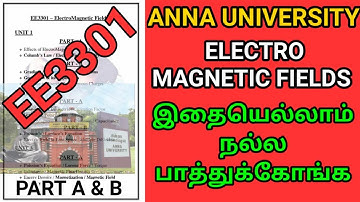 Engineering 2nd year Electro Magnetic Fields Important Questions | Anna University EMF | EE3301 | AU
