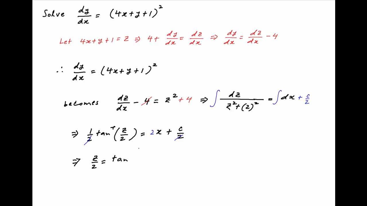 Solve The Differential Equation Dy Dx Square 4x Y 1 Youtube