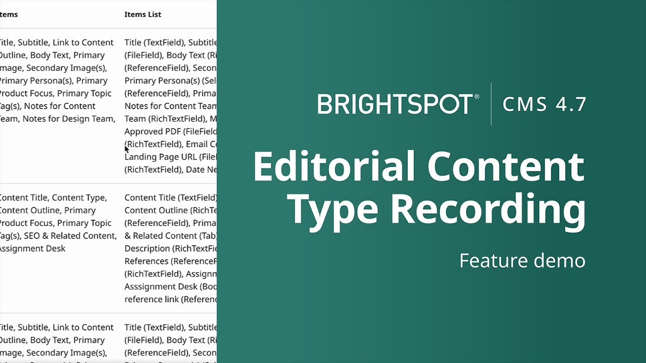 Brightspot editorial content types demo