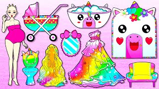 Bald Barbie Decorate Rainbow Unicorn House - Barbie Family Handmade - DIY Arts &amp; Paper Crafts