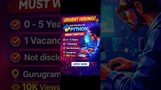 #latest #python Developer Jobs for #Fresher | 0-3 Year Experience | #urgent Hiring