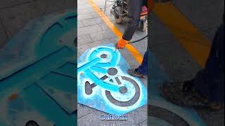 Stencil Painting of Bicycle Lane Sign